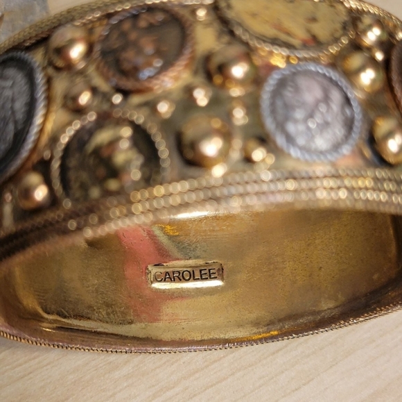 Vintage Carolee Coin Embedded Bangle Bracelet - Picture 8 of 9